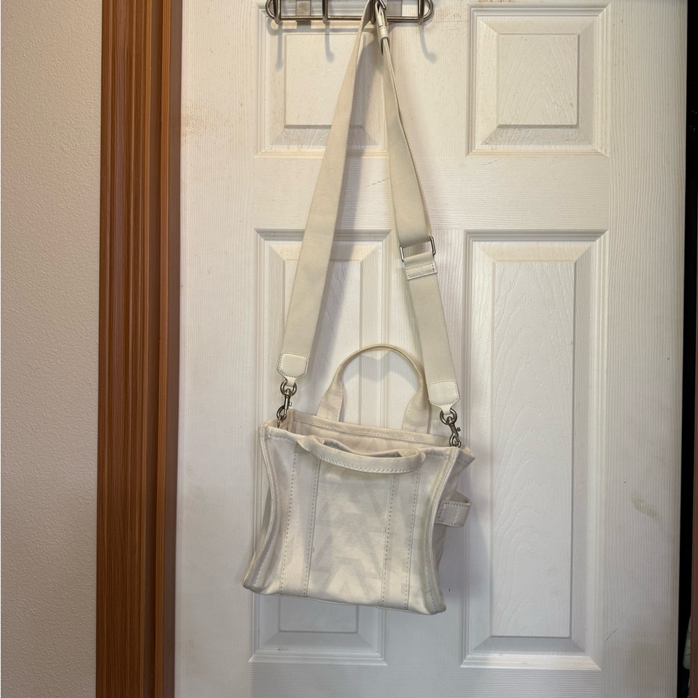Marc Jacobs “the tote” eggshell and optic white monogram small tote
